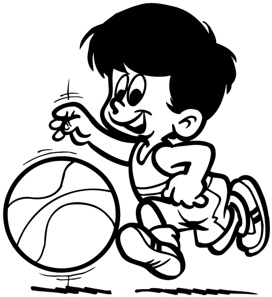 Little boy dribbling basketball vinyl sticker. Customize on line. Sports 085-1480